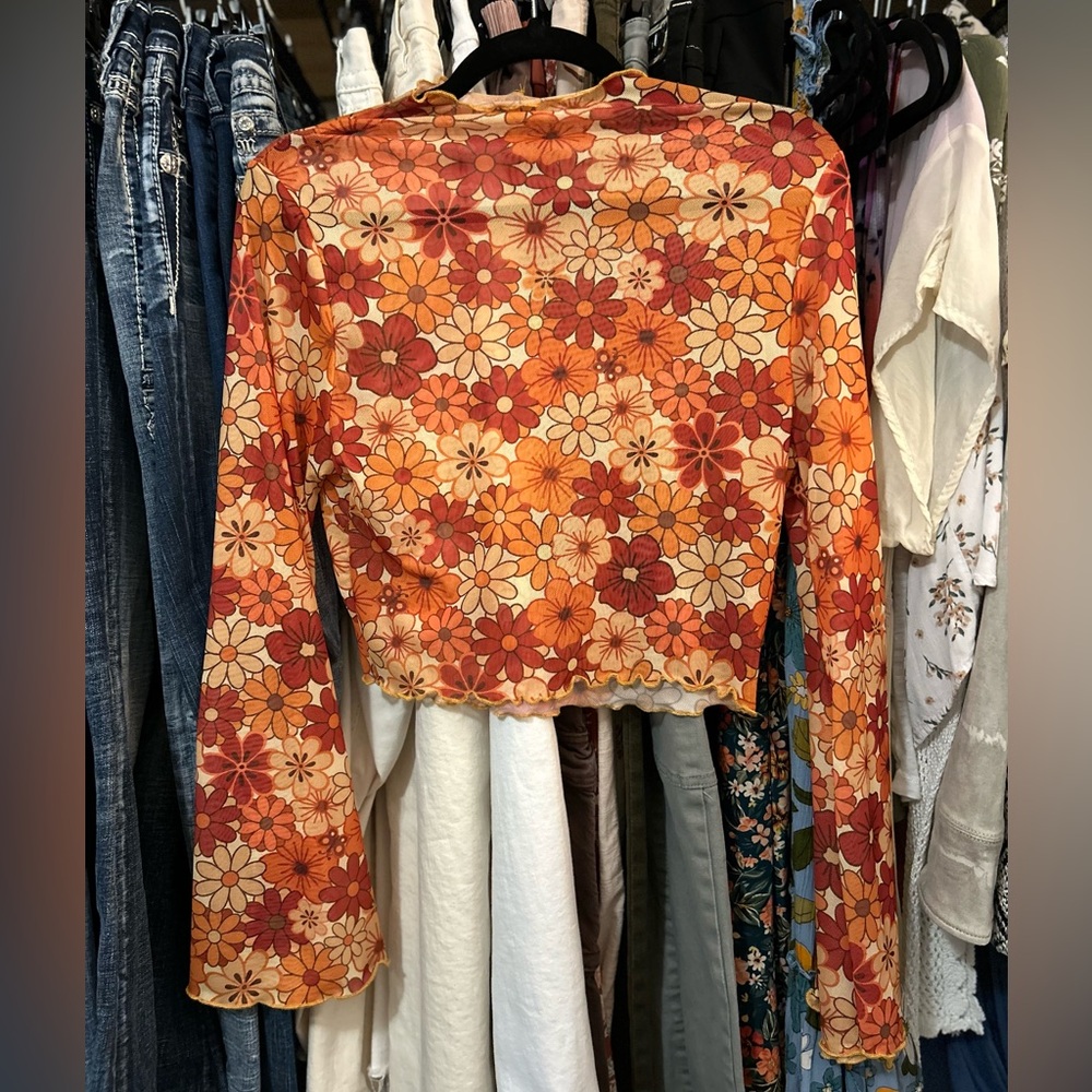 Floral Long Sleeve Sheer Top - Picture 1 of 5
